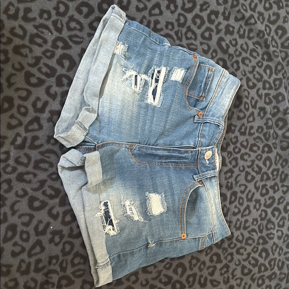 Wax Jean Blue Distressed Jean Shorts